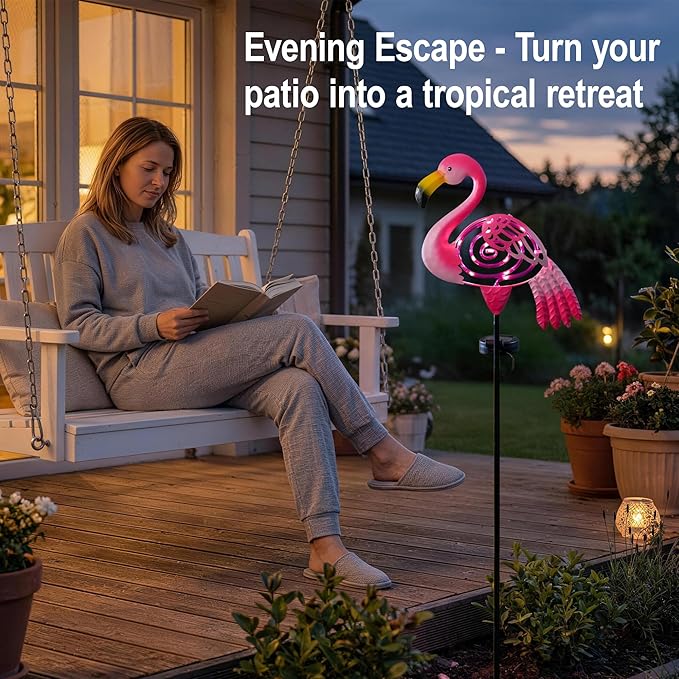 Flamingo Garden Solar Lights Outdoor Decor, Metal Pink Flamingo Yard Decoration with Waterproof Garden Stake Lights for Pathway Patio Porch Lawn Ornament, Flamingo Gifts for Women Mom Grandma