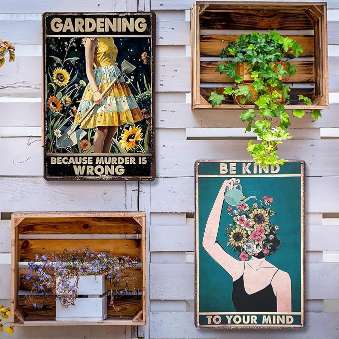 MorningRo 2 Pcs Funny Metal Tin Garden Sign 12'' x 8'' Gifts for Plant Lovers Women Grandma Mom Garden Decor Metal Tin Sign for Farmhouse Greenhouse Patio Yard Wall Decor Indoor Outdoor(Girls)
