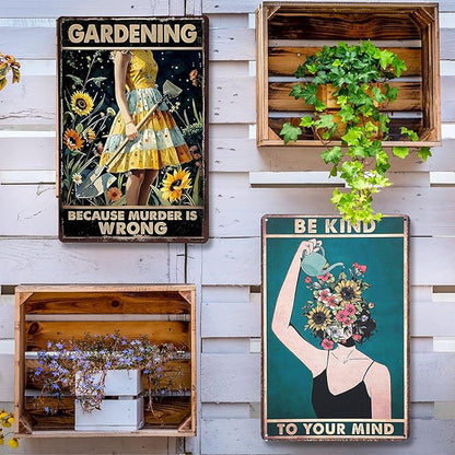 MorningRo 2 Pcs Funny Metal Tin Garden Sign 12'' x 8'' Gifts for Plant Lovers Women Grandma Mom Garden Decor Metal Tin Sign for Farmhouse Greenhouse Patio Yard Wall Decor Indoor Outdoor(Girls)