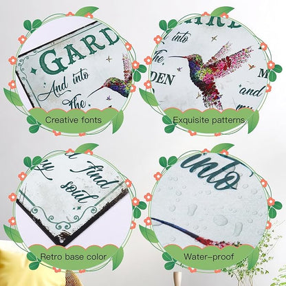 Bnesi Garden Signs for Outside Rustic Garden Home Outdoor Sign Decor Gift for Mothers Day, Grandmas Humming Bird Outside Sign Decoration Welcome Sign Patio Signs and Decor Outdoor (Pink, Star)