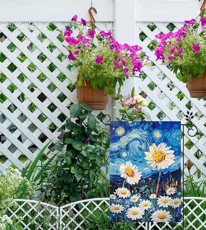 Spring Summer Garden Flag 12x18 Inch Double Sided Starry Night Daisy Flowers Small Burlap Yard Flag Seasonal Farmhouse Outdoor Outside Decoration