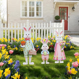 DoubleFill 3 Pcs Easter Decorations Outdoor 3D Metal Easter Eggs Tulip Yard Signs Decorative Garden Stakes Eggs Bunny Gnome Lawn Decorations Yard Decor for Spring Lawn Pathway Garden (Bunny Style)