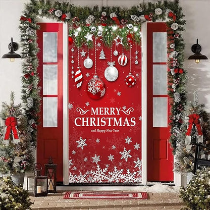 IMISHM Retro Christmas Door Decorations Merry Christmas Christmas Door Cover Christmas Snowflake Door Banner Christmas Front Door Decorations for Christmas Home Indoor Decorations