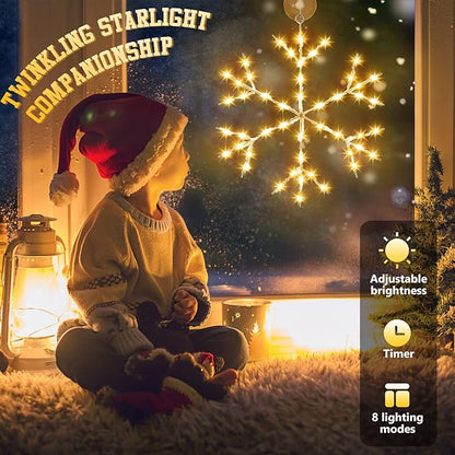 Tuanse 4 Pcs Christmas Silhouette Window Lights Christmas Snowflake Lights with Remote Control LED Lighted Snowflake Decorations Xmas for Window Wall (Warm White)