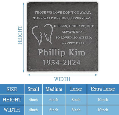Memorial Garden Stone, VAPCUFF Memorial Stone, Personalized Memorial Gifts, Sympathy Gifts for Loss of Loved One, Bereavement Gift for Loss of Father Mother - Angels Wings, Love Don't Go Away - Square
