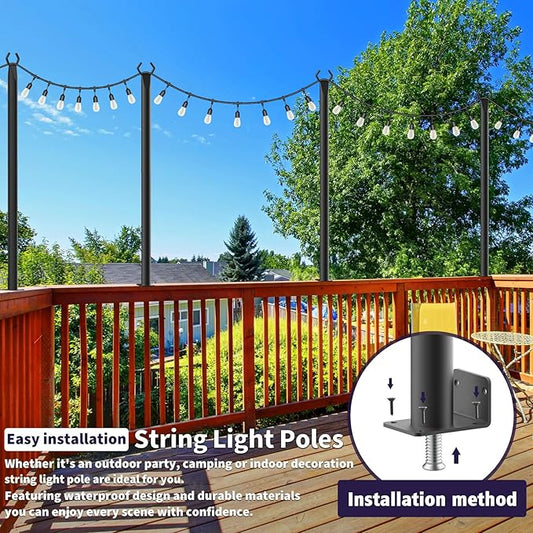 LETIANPAI 4 Pack String Light Poles,5 Ft Metal Poles with Fence Bracket for Outdoor String Lights,Outdoor Light Poles with Fork,Poles/Post/Stand for Outside