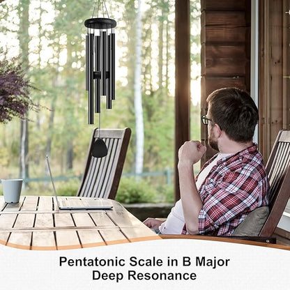 Bursvik Large Aluminium Wind Chimes 37 Inches to Create a Zen Atmosphere Suitable for Outdoor, Garden, Patio Decoration. Classic Wind Chimes with Wind Catcher as a Gift for Unisex(Whole Black)