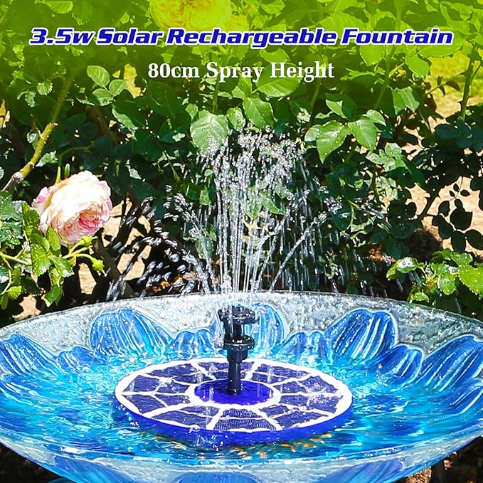 AISITIN 3.5W Solar Fountain Built-in 1800mAh Battery, Solar Bird Bath Fountains with 8 Nozzles, Solar Water Pump for Garden Birdbath Pool Fish Tank Pond and Outdoor (Purple)