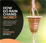 Copper Hammered Rain Chain – Decorative Chimes & Cups Replace Gutter Downspout & Divert Water Away from Home for Stunning Fountain Display – 6.5’ Long for Universal Fit – Bell Style