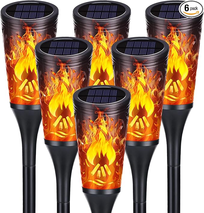 Toodour Solar Lights Outdoor, 6 Pack Solar Torch Lights with Flickering Flame, IP65 Waterproof Yard Lights Landscape Decoration Lighting for Outside Garden Lawn Pathway Patio Decorations