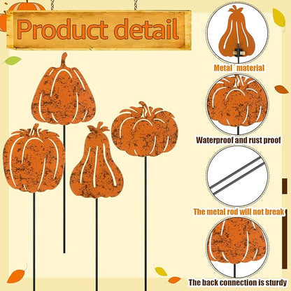 Chunful 4 Pcs Thanksgiving Decorative Garden Stakes Vintage Pumpkin Yard Stakes for Flower Planter Pot Fall Outdoor Rustic Metal Yard Sign Thanksgiving Decorations Autumn Harvest Halloween Patio Lawn