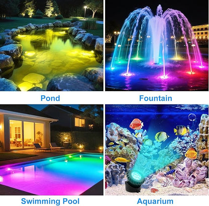 T-SUN Solar Pond Lights, 2 Headlamp RGB LED Spotlights, Underwater Submersible Fountain Lights Solar Fish Tank Light for Garden Fountain, Pond, Pool Decoration