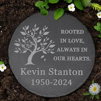 Memorial Garden Stone, VAPCUFF Memorial Stone, Personalized Memorial Gifts Sympathy Gifts for Loss of Loved One Bereavement Gift for Loss of Father Mother - Rooted in Love Always in Our Hearts - Round