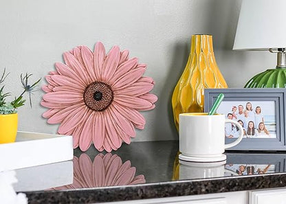Magnolia Garden 12-Inch Sculpted Pink Daisy Decorative Stepping Stone – 3D Floral Resin Garden Walkway Tile – Elegant Blush Flower Outdoor Accent