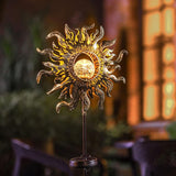 Hapjoy Solar Lights Outdoor Garden Decor Solar Powered Sun Lantern for Yard, Patio,Lawn or Pathway Sun Decorations Crackle Glass Globe Stake Metal Lights Waterproof Warm LED Garden Pathway