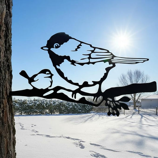 Renovatio Metal Bird Decor, Gifts for Mom, Elegant Bird Ornaments for Backyard, Patio, and Outdoor Spaces – Metal Decoration, Garden Art, Tree Ornaments & Statues – Chickadee (Black)