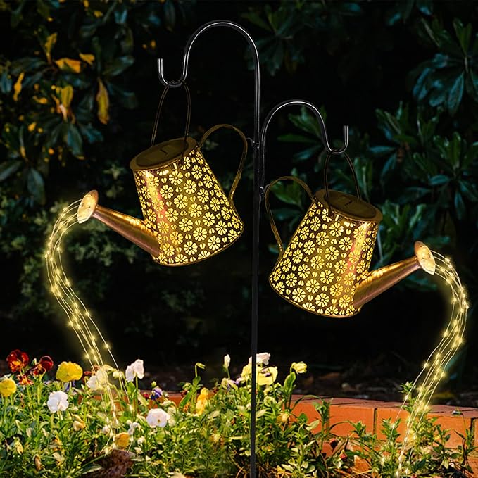 Mousike Solar Lights Outdoor Garden Decor, Large Hanging Lantern Waterproof Watering Can Landscape Lights Outside Decorations for Front Porch Lawn Driveway Patio Backyard Pathway (90LED 2Pack)