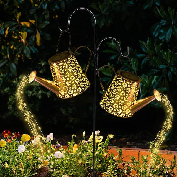 Mousike Solar Lights Outdoor Garden Decor, Large Hanging Lantern Waterproof Watering Can Landscape Lights Outside Decorations for Front Porch Lawn Driveway Patio Backyard Pathway (90LED 2Pack)
