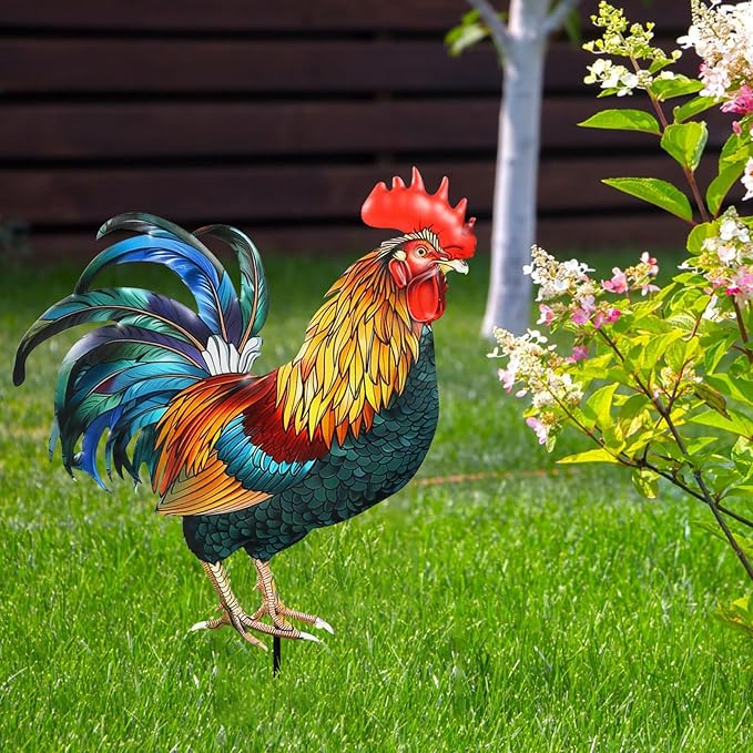 Decorative Garden Stakes with Roosters Design,Ideal for Chicken Lovers for Yard Art, Outside, Patio, Outdoor Decor, Garden Decorations, Lawn Ornaments