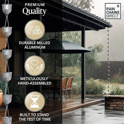 Rain Chains Direct - Flutes Rain Chain - 8.5 FT - Milled Aluminum - Premium Rain Chains for Gutters