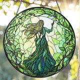Green Witch Suncatcher Plant Witch Stained Glass Window Hanging Plant Lover Gifts for Women Wall Decor Handmade Sun Catcher Decoration for Garden Home Housewarming Gifts