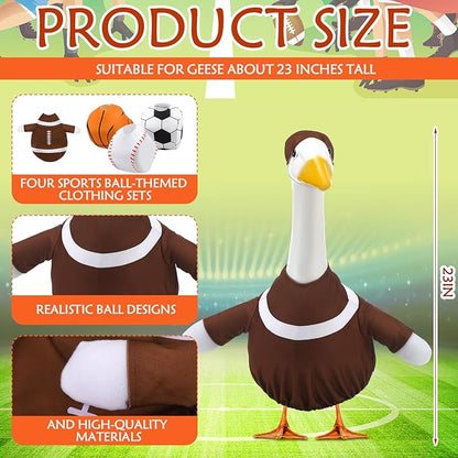 Abbylike 4 Set Baseball Porch Goose Outfit Lawn Basketball Goose Costume Rugby Football Porch Game Day Clothes for 23" H Statue Patio Yard Sport Party Celebrations Decor