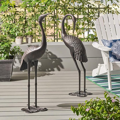 Merax Rust-Proof Aluminum Crane Garden Statues (Set of 2) - Dark Bronze Outdoor Bird Decor, Handcrafted Metal Art for Patio, Yard, or Pond, No Assembly Required