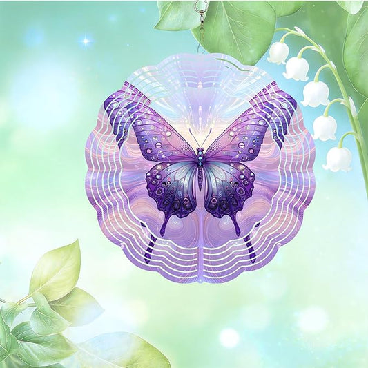 10x10 Inch Wind Spinner Outdoor Hanging Purple Butterfly Metal Kinetic Spiral Ornament for Yard Garden Patio Porch Balcony Tree Window Decor Gift