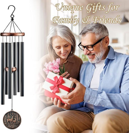 Deer Wind Chimes for Outside, Memorial Gift for Men Women, 32in Resin 3D Deer Relief Windchimes for Patio Yard Garden Decor, Mother's/Father's Day Present