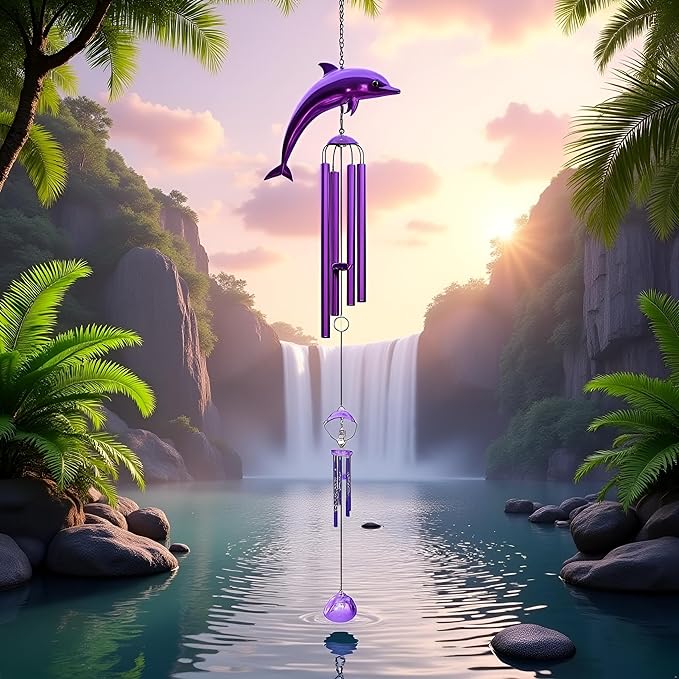 1Pc Purple Dolphin Wind Chime, Crystal Dolphin Hanging Decoration 4 Metal Tubes Wind Chime, Creative Bell Blessing Gift