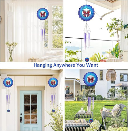 Wind Chimes with Butterfly Wind Spinner, Mom Gifts for Mom Women Grandma Birthday Retirement Teacher, 31" Windchimes Outdoor Decor Hanging Mobile for Garden Porch Patio Backyard