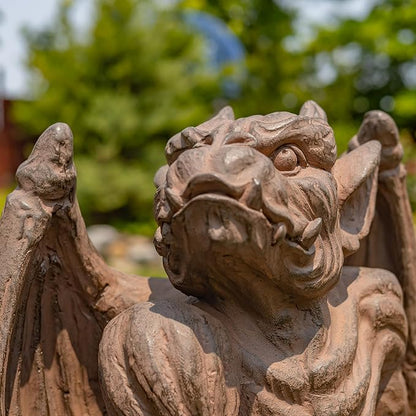 Zaer Ltd. Set of 2 Gothic Gargoyle Garden Statues, 28.4 Inch Tall Outdoor Sculptures (Antique Rust)