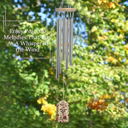 Wind Chimes for Outside,Red Stripes and Flowers Printed Cute Aluminium Windchimes Outdoors,Soothing Melodic Memorial Wind Chime for House Porch Patio Garden Balcony Decor