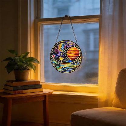 Stained Glass Sun Catcher,Planet Glass Window Hanging Garden Decor,Sun Catchers Indoor Window,Whimsical Decoration for Home Backyard Patio Lawn Porch with 6.3 INCH