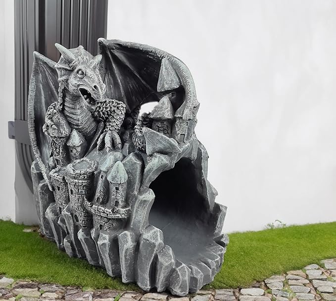 coolboy Dragon Sculpture Gutter Diverter Rain,Deco Gutter Extension Downspout, Eco-Friendly Resin Gutter Extender Diverter,Splash Block, Perfect Rain Gutter Downspout Extension for 3"x4" Downspouts