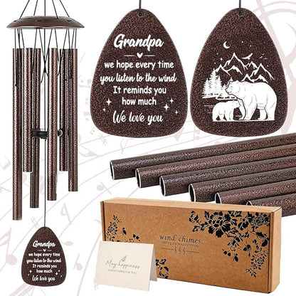 Grandpa Gifts Wind Chimes - Metal Windchimes with Card Indoor Outdoor Garden Patio Yard Hanging Decor Appreciation Grandparents Day Retirement Birthday Gift for Grandfather from Grandkids