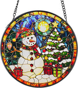 Sun Catcher Stain Glass,Christmas Snowman Suncatcher Stained Glass Decor for Window Hanging, Gardening Gifts for Women with 6.3 Inch