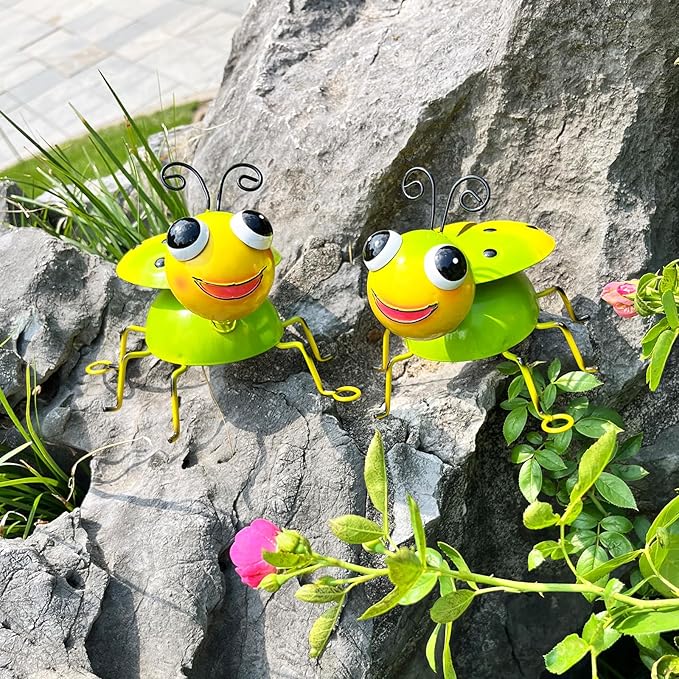 Cruis Cuka Metal Yard Art Garden Decor for Outside Cute Green Ladybugs Lawn Patio Ornaments Backyard Decorations Garden Gifts for Mom - Set of 2
