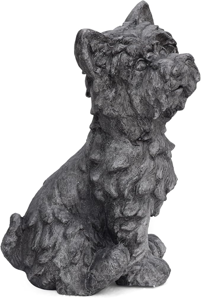 Cricket Dog CAST SONE Garden Statue, Outdoor Terrier Dog Garden Statue, Antique Gray Finish, No Assembly Required