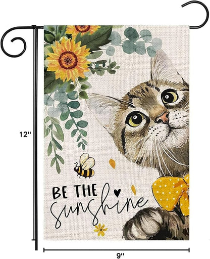 Summer Cat Garden Flag for Outside 12x18 Double Sided,Be The Sunshine Cat with Sunflowers Small Yard Flags, Seasonal Decor for Spring Farmhouse Holiday Outdoor