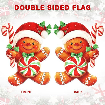 Christmas Garden Flags 12x18 Inch Double Sided, Xmas Gingerbread Man Yard Flag for Outside, Winter Seasonal Outdoor Decoration Farmhouse Front Porch Holiday Decor