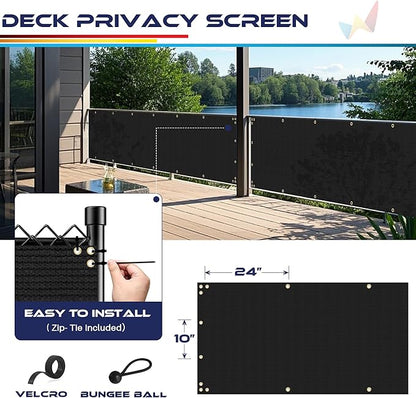 Windscreen4less 3'x10' Deck Balcony Privacy Screen for Deck Pool Fence Railings Apartment Balcony Privacy Screen for Patio Yard Porch Chain Link Fence Condo with Zip Ties Black