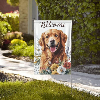 Golden Retriever With Floral Garden Flags 12×18 Inch Double Sided Decorative Yard Banner Seasonal Flag for Outdoor Outside Decor