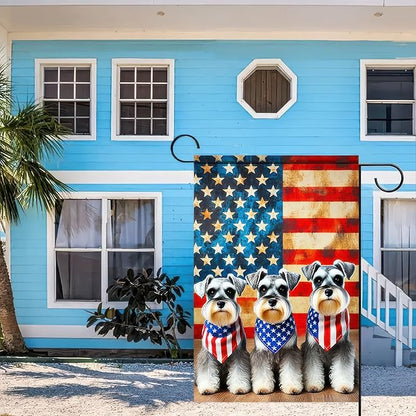 BlissYard Patriotic Schnauzer Garden Flag 12x18 Inch Double Sided Vertical Cute Puppy Small Yard Flag American Flag Dog Outdoor Decor Lawn Garden Banner 4th of July Independence Day Decoration