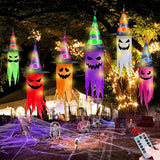 Halloween Decorations 6 Pcs Lighted Hanging Witch Hat Ghosts, 8 Modes Remote Control, 13 FT Long Halloween String Lights Holiday Decor for Indoor Outdoor Yard, Lawn, Scary Theme Party