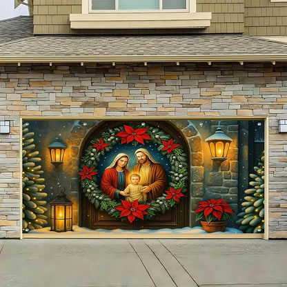 HOMETITUTE 13x6ft Holy Family Garage Door Banner Nativity Christmas Baby Jesus Mary Joseph Polyester Large Outdoor Decoration for Holiday Party Winter Yard Home School Church Community