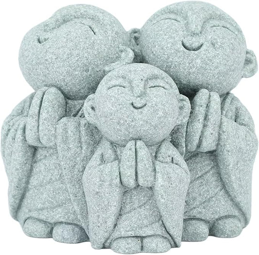Mini Monk Buddha Statue Green Sandstone Statues Zen Monk Praying Statue Sculptures for Wealth Good Luck Feng Shui Decor Home Fish Tank Aquarium Garden (Style 1)