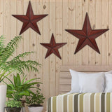 VIVICOMFY 6" 9" 12"（3pieces Red Black Barn Star Texas Stars Art-Metal Stars for Outside Rustic Vintage Western Wall Decor Country Home Farmhouse Wall Decorations