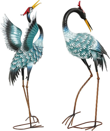 Extra-Large Crane Statue, 36.8" Handcrafted Metal Blue Heron Decor Sculptures with Stable U-Ground Stakes, Backyard Decoration, Metal Garden Bird Animal Yard Art, Lawn Ornament Decor