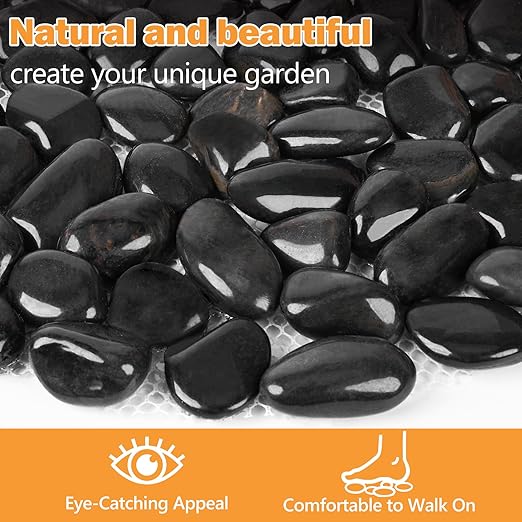 River Rock Stepping Stones Outdoor for Garden Walkway, 10 inch 6 Pcs Hexagon Shape Paver Step Stones Polished Pebble River Stone Mat for Yard Lawn Patio Pathway Walk Way - Black